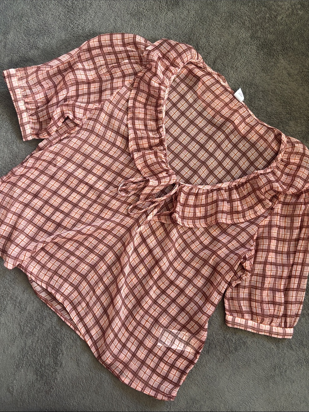 Old Navy Pink Plaid Ruffle Tie-Front Blouse